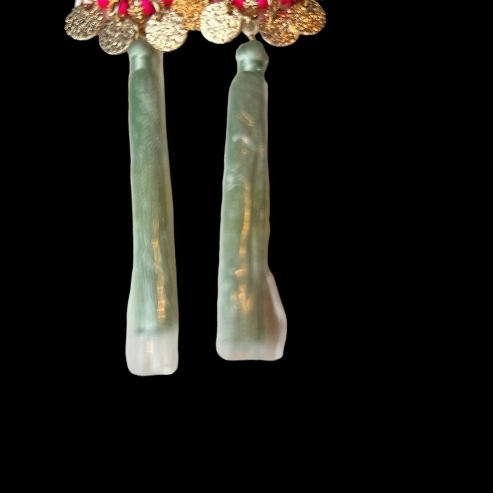 Statement Long Dangle Pierced Earrings From Express Gold Charms Beads & Fringe